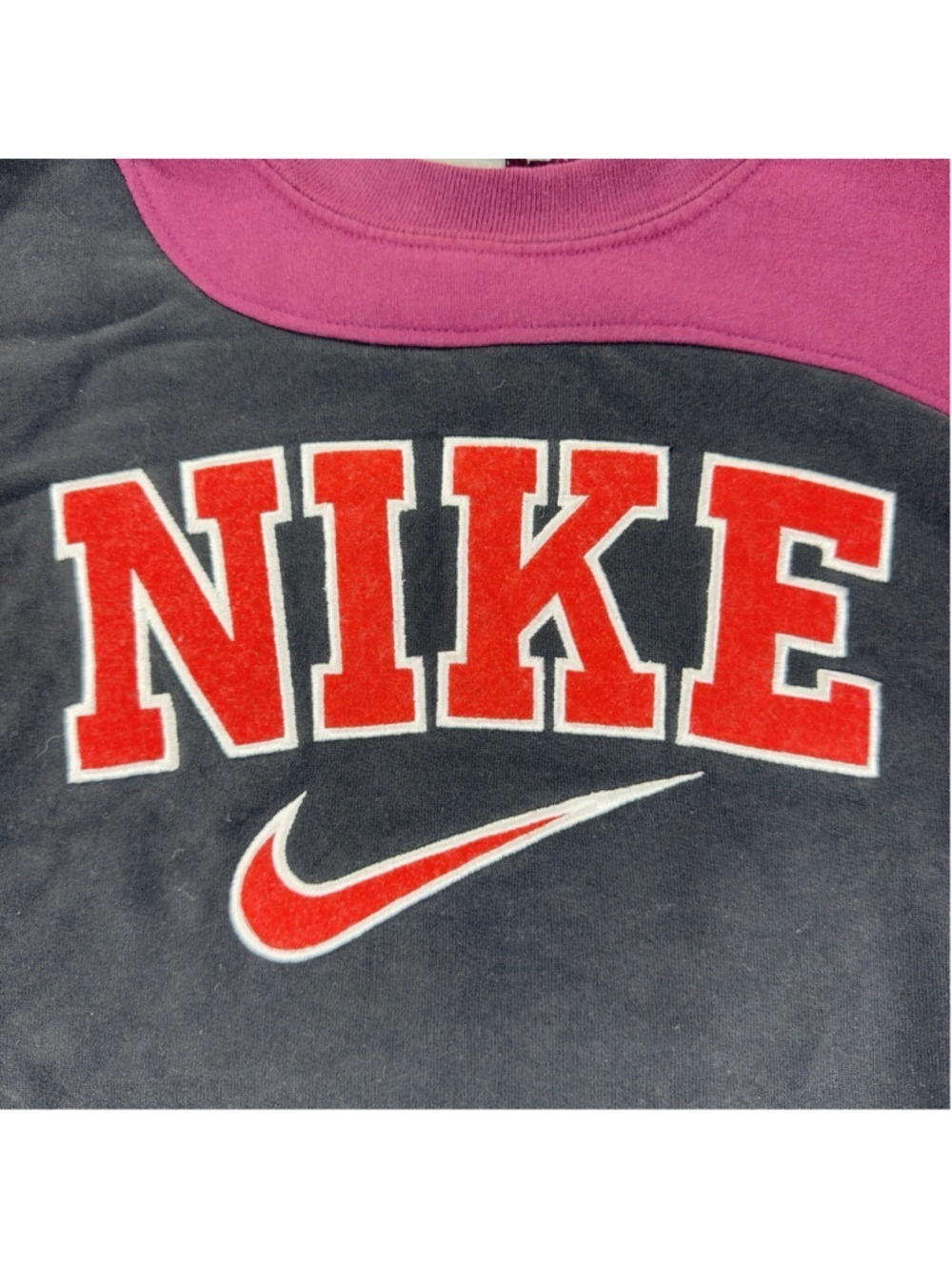 Vintage Nike Men's Size Large Reworked Maroon/Blk Retro Fleece Crewneck Sweater - Picture 6 of 11